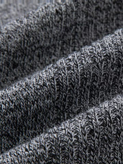 Men's classic open-front cardigan in gray marled knit fabric, showing texture detail.