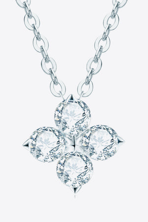 Four-petal diamond pendant necklace in silver 925 sterling silver with a delicate chain.