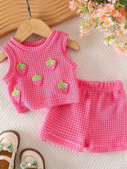 Children's Strawberry Tank And Shorts Set in Pink, front view