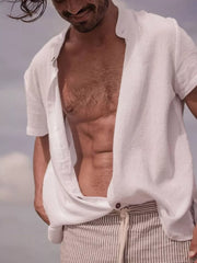 Men's Full Size Casual Button Up Shirt in White, front view
