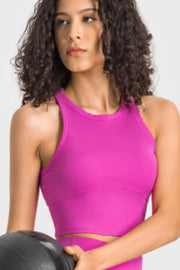 Magenta sculpted neckline crop top with racerback detail
