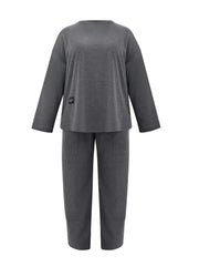 Dark gray crew neck long sleeve top and pants lounge set with pockets