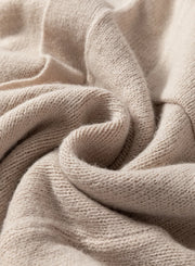 Oversized sleeve maxi cardigan in Dust Storm color, showing a close-up of the soft knit texture.