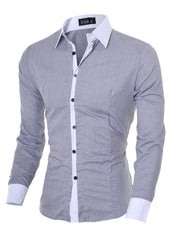 Men's grey slim fit long sleeve shirt with white collar and cuffs