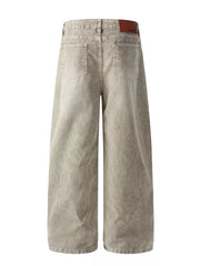 Men's gray wide-leg corduroy joggers with back pockets and a brown brand tag.