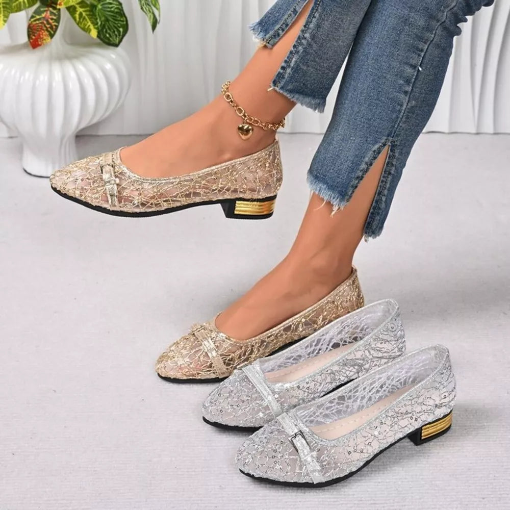Point Toe Block Heels Loafers, front view