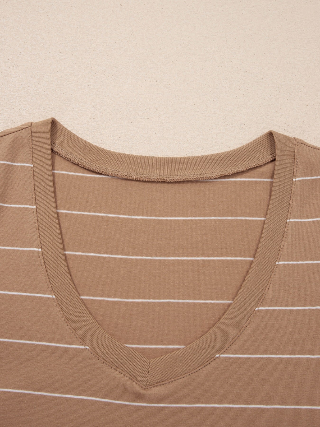 Brown striped maxi t-shirt dress with v-neck