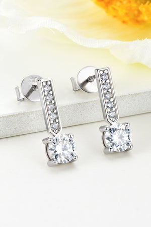 Silver drop earrings with pavé bar and solitaire diamond accents