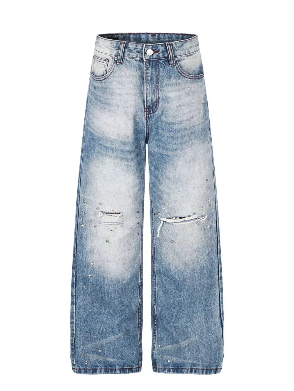 Men's Distressed Wide-leg Jeans in Blue, front view
