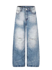 Men's Distressed Wide-leg Jeans in Blue, front view