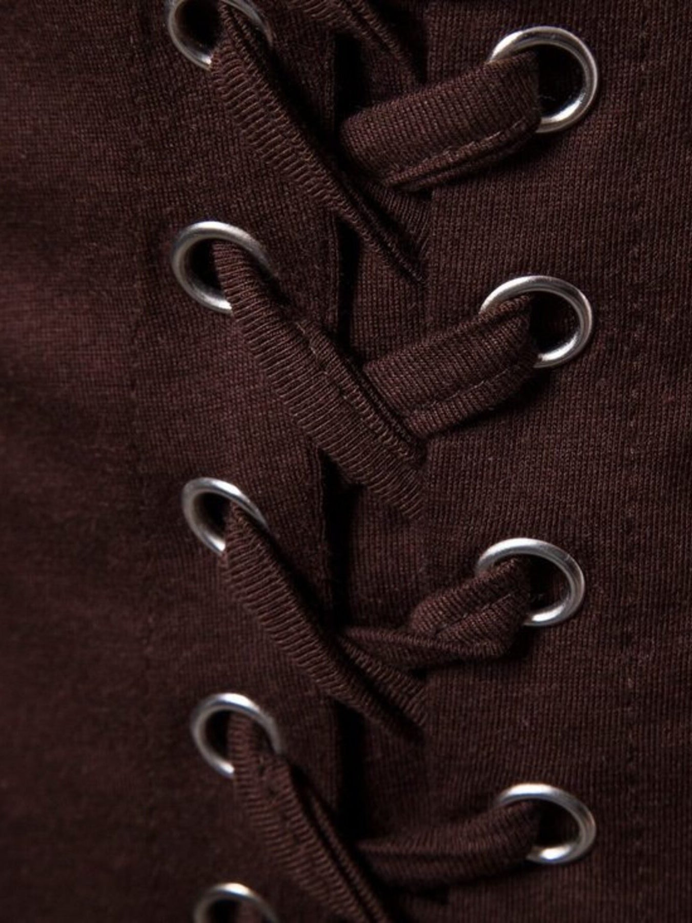 Brown cotton t-shirt with grommet lace-up detail
