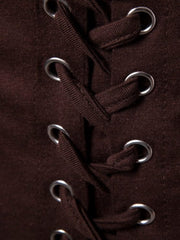 Brown cotton t-shirt with grommet lace-up detail