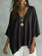 V-neck Batwing Sleeve T-shirt, close-up detail