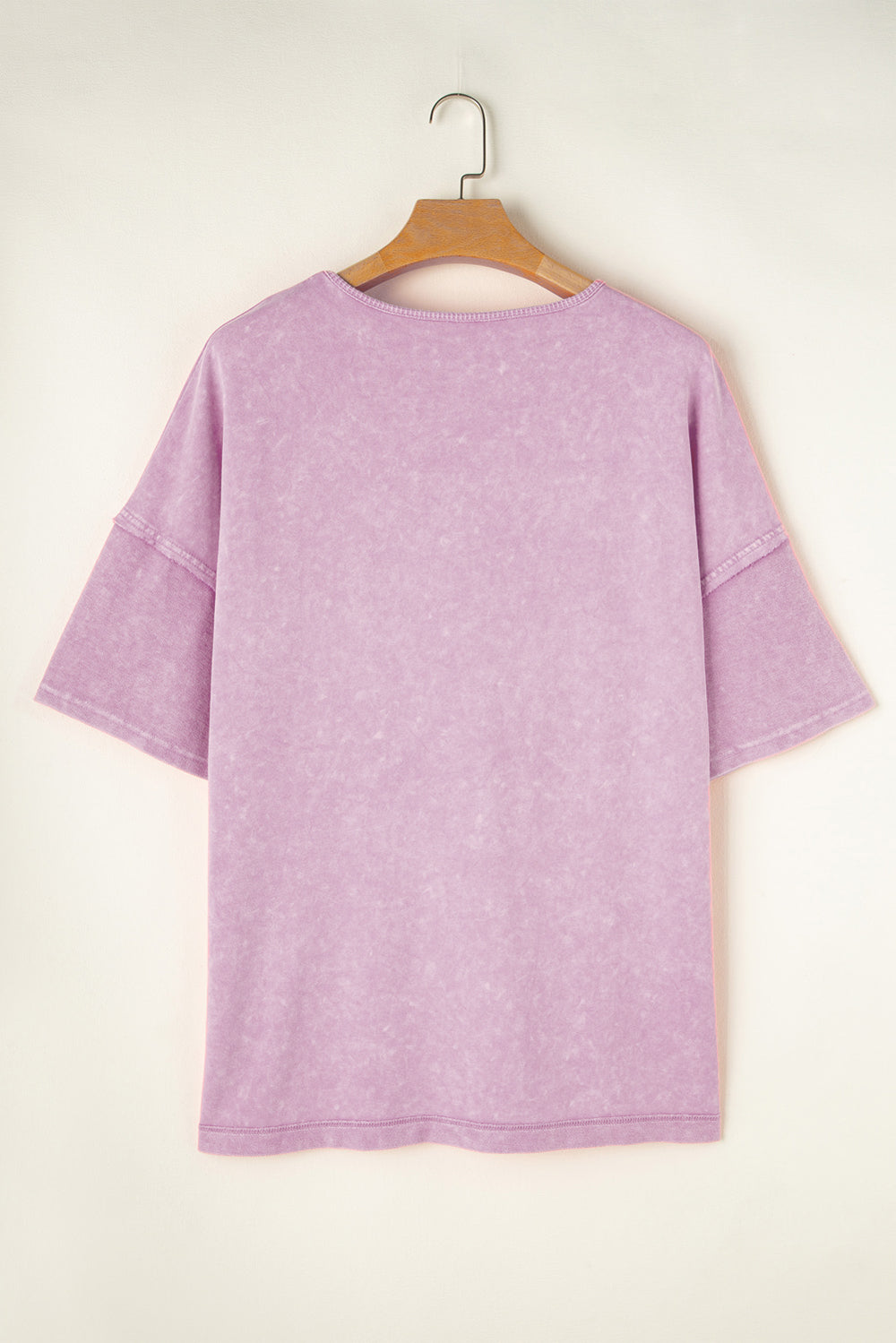 Pink Purple acid wash t-shirt with layered short sleeves and crew neck.