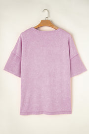 Pink Purple acid wash t-shirt with layered short sleeves and crew neck.