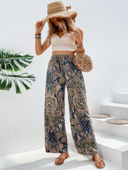 Paisley palazzo trousers in multicolor with drawstring waist and wide leg