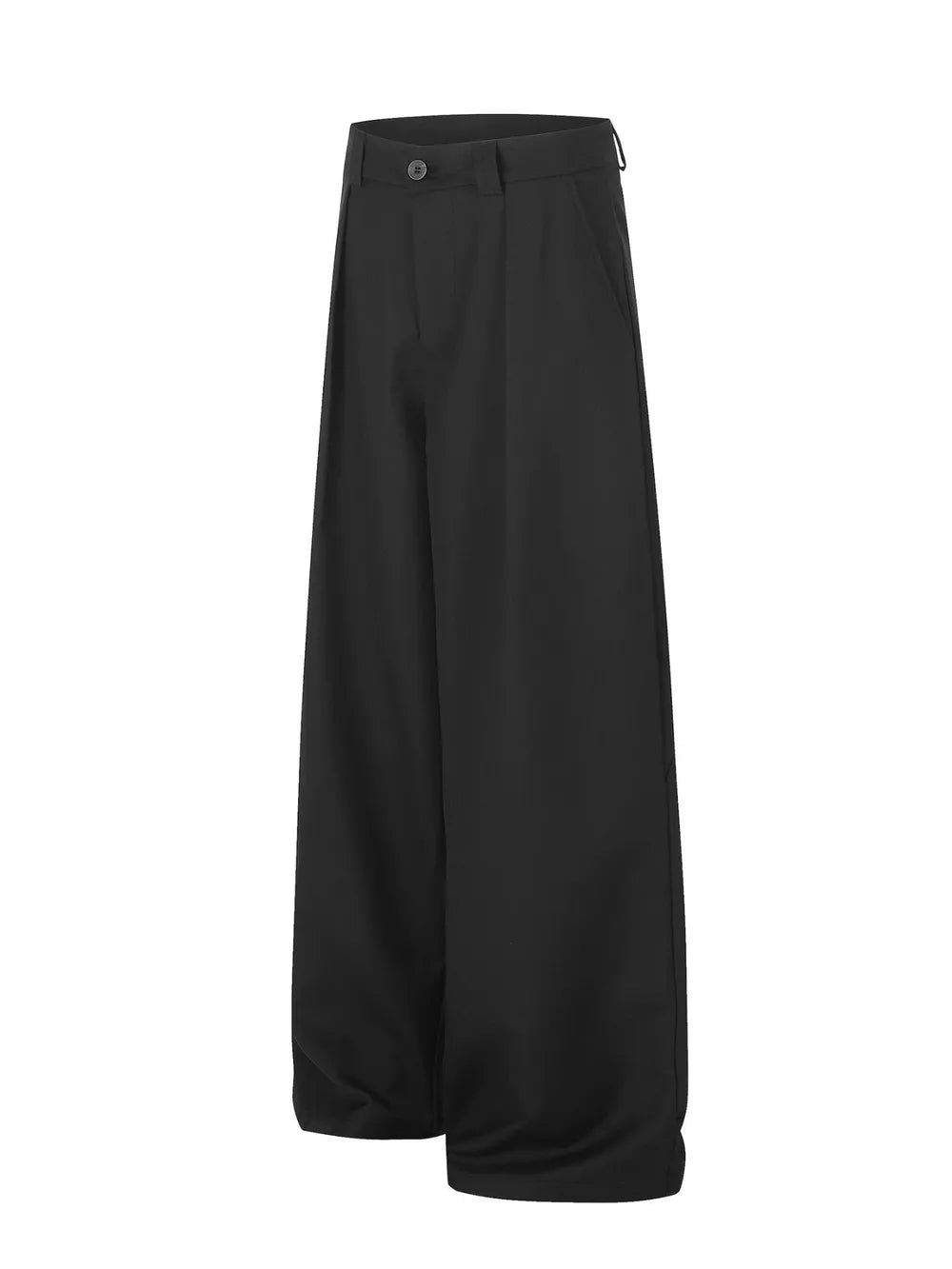 Black wide-leg casual pants with button and belt loops