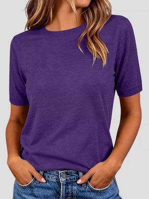 Classic Crew Neck Short Sleeve Knit Top in Dark Brown, view 13