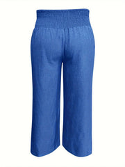 CurveFlare high rise wide leg trousers in royal blue with smocked waistband