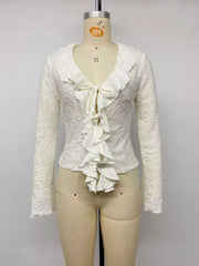 Ruffled Long-sleeve Tie-front Blouse, editorial view