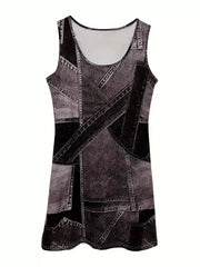 Patchwork Denim Sleeveless Mini Dress, product detail