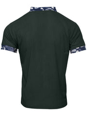 Men's dark green ribbed t-shirt with paisley collar and sleeve details