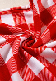 Festive red and white gingham pajama set detail, cotton blend fabric