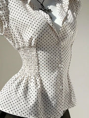 Polka Dot Cap Sleeve Blouse, close-up detail