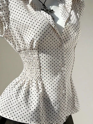 Polka Dot Cap Sleeve Blouse, close-up detail