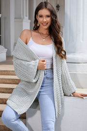 Light Gray textured knit cocoon cardigan with balloon sleeves.