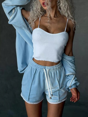 Zip Up Hooded Outerwear And Shorts Set, close-up detail