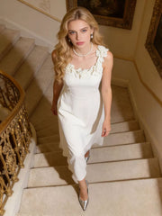 Floral Embellished Fit-and-flare Midi Dress