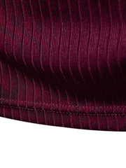 Men's burgundy ribbed Henley t-shirt with visible stitching detail.