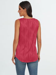 Textured wave tank top in strawberry pink with a curved hem.