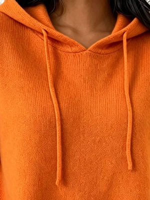 Cozy Ribbed Long-sleeve Hooded Sweater in White, back view
