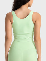 Light Green Sculpted Ruched Tank Top with scoop neckline and athletic fit.