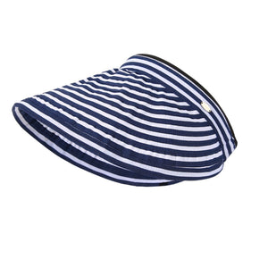 Striped wide brim sun visor hat with a gold accent detail.