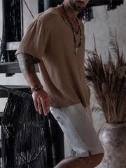 Men's Casual Loose Short Sleeve Shirt Plus Size in Black, side view