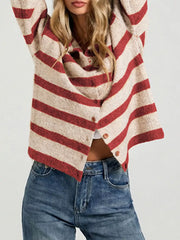 cardigan in cream with striped and ribbed