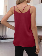 Burgundy satin camisole with crisscross back straps