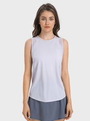 Light Gray mesh-back performance tank top with crew neck and sleeveless design.