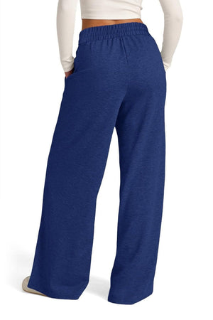 Navy seamed palazzo lounge trousers with elastic waist and pockets.