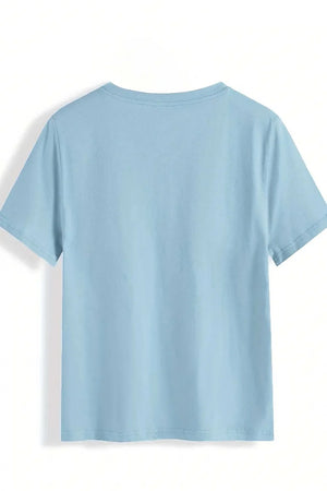 Light blue t-shirt with a crew neck and short sleeves.