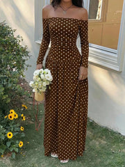 Off-the-shoulder Maxi Dress in Brown, view 18