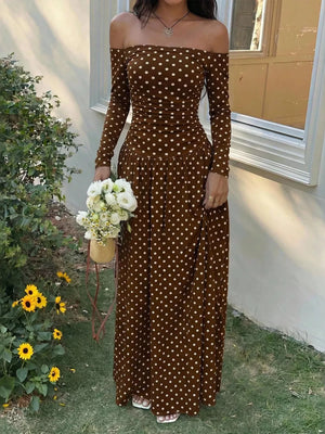 Off-the-shoulder Maxi Dress in Brown, view 18