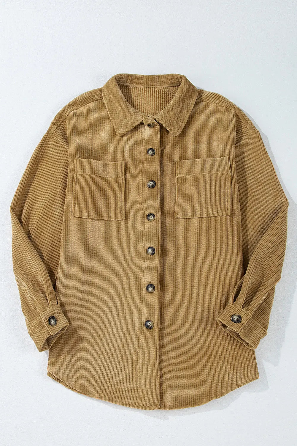 Camel corduroy overshirt with button cuffs and chest pockets