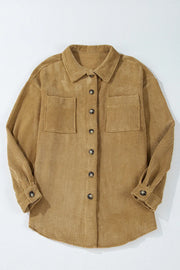 Camel corduroy overshirt with button cuffs and chest pockets