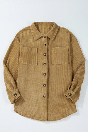 Camel corduroy overshirt with button cuffs and chest pockets