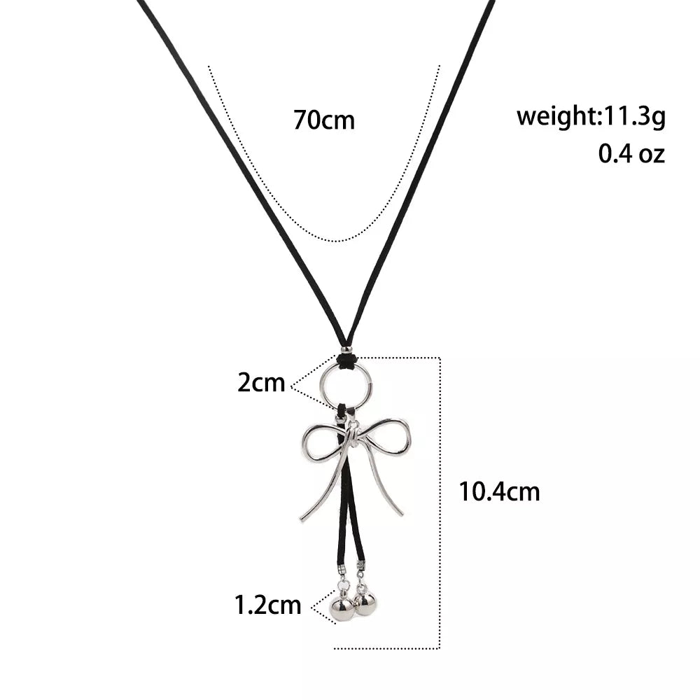 Elegant Bow Pendant Faux Leather Necklace in Silver, view 11