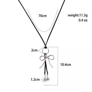 Elegant Bow Pendant Faux Leather Necklace in Silver, view 11